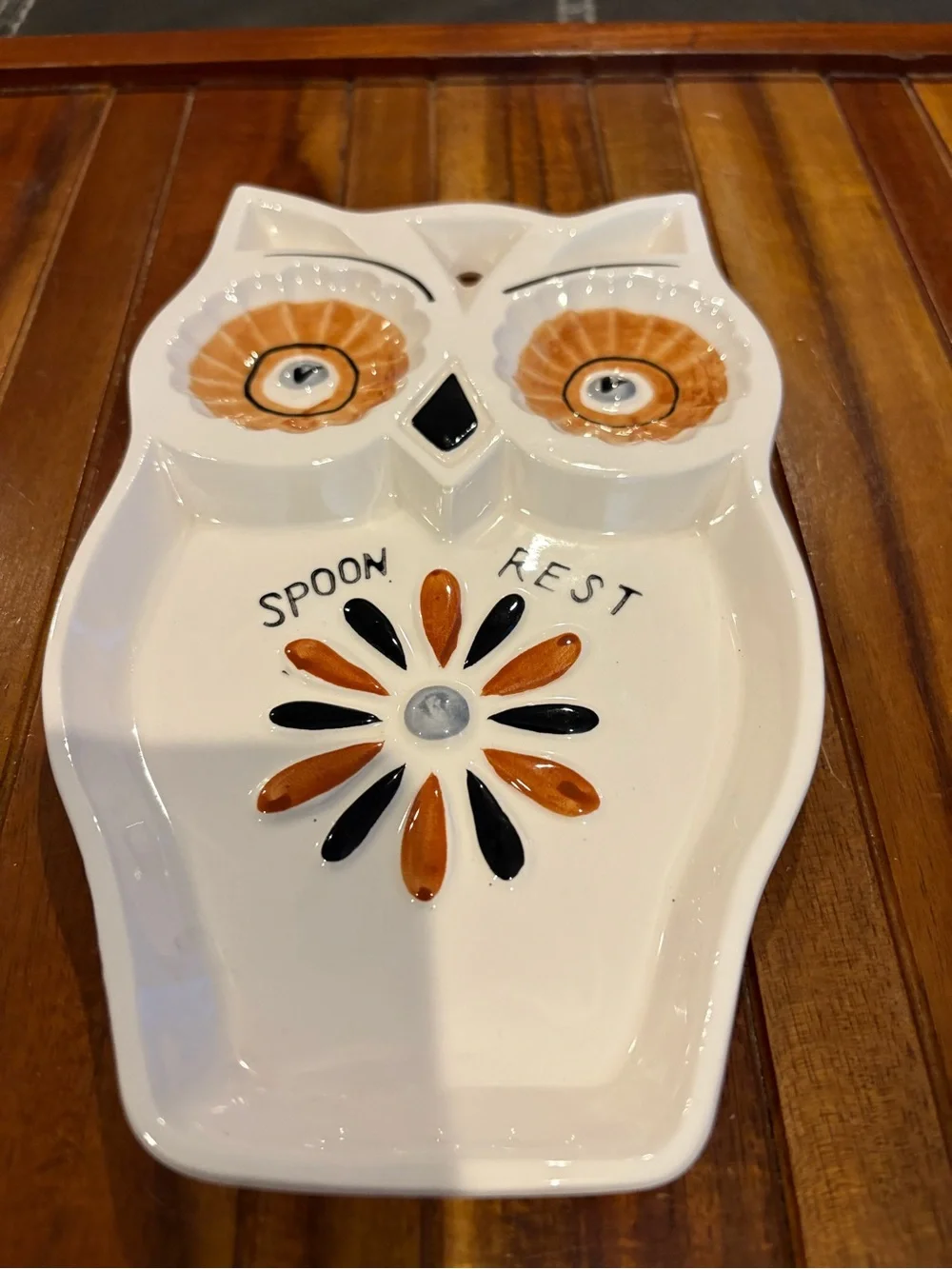 Vintage MCM Hand Painted Ceramic Owl Spoon Rest Japan